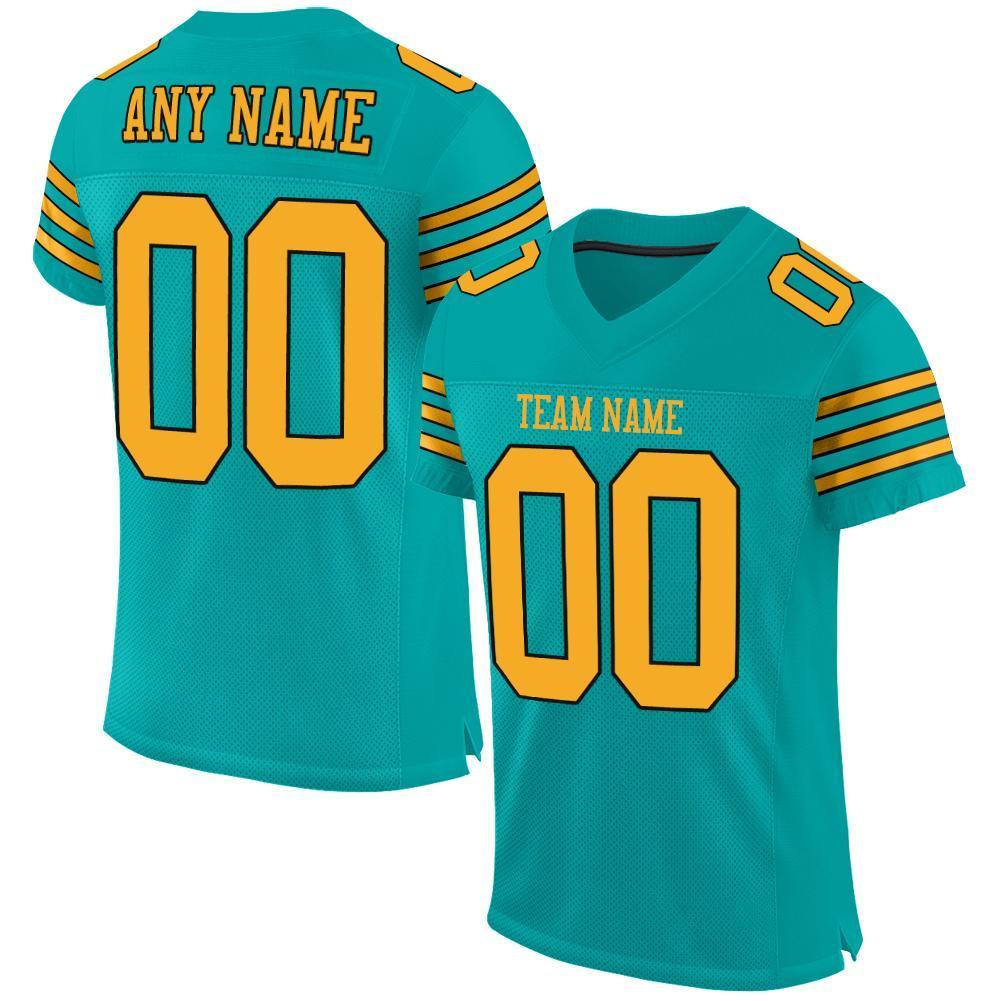 Custom Aqua Gold-Black Mesh Authentic Football Jersey - Sky-Custom