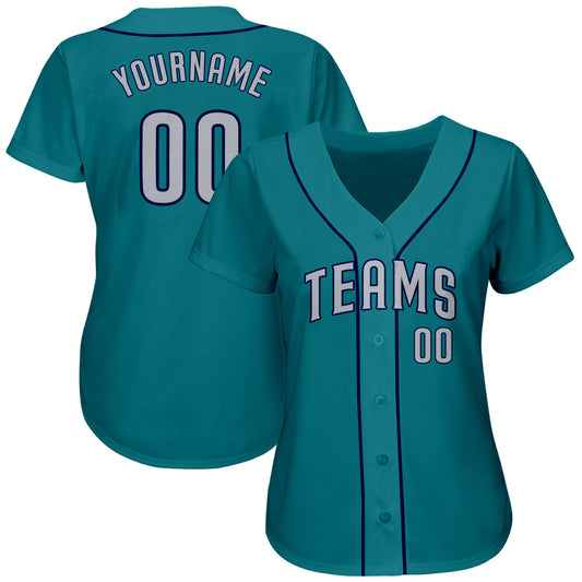 Custom Teal Gray-Navy Authentic Baseball Jersey - Sky-Custom