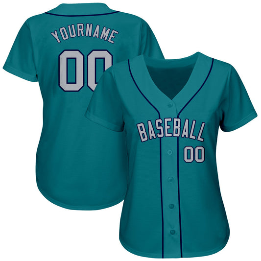 Custom Teal Gray-Navy Authentic Baseball Jersey - Sky-Custom