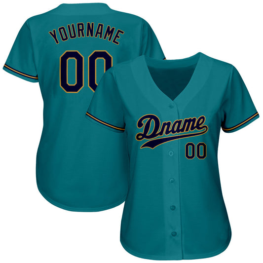 Custom Teal Navy-Old Gold Authentic Baseball Jersey - Sky-Custom