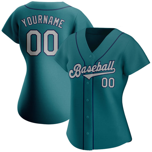 Custom Teal Gray-Navy Authentic Baseball Jersey - Sky-Custom