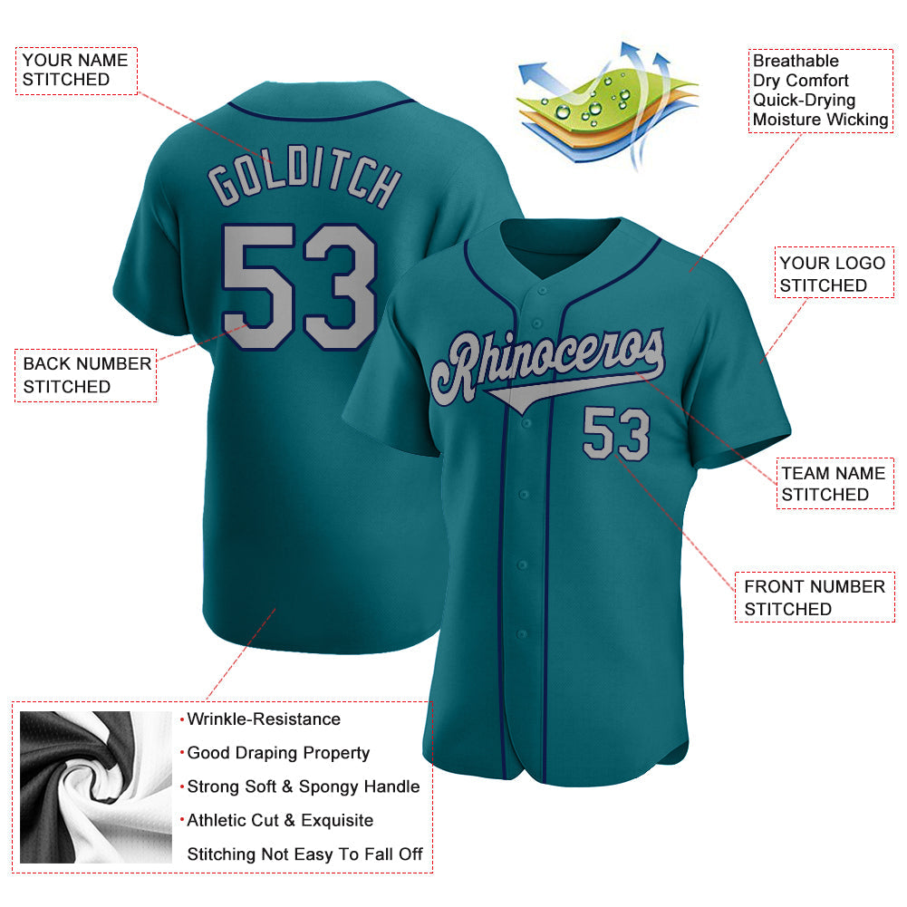 Custom Teal Gray-Navy Authentic Baseball Jersey - Sky-Custom