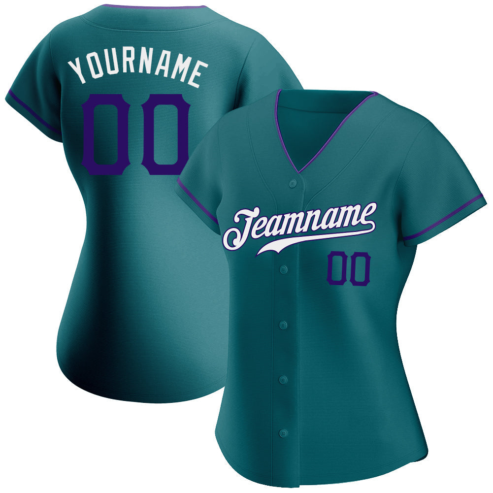 Custom Teal Purple-White Authentic Baseball Jersey - Sky-Custom