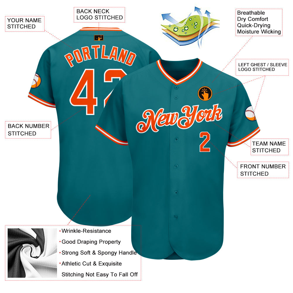 Custom Teal Orange-White Authentic Baseball Jersey - Sky-Custom