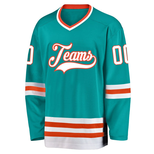 Custom Aqua White-Orange Hockey Jersey - Sky-Custom