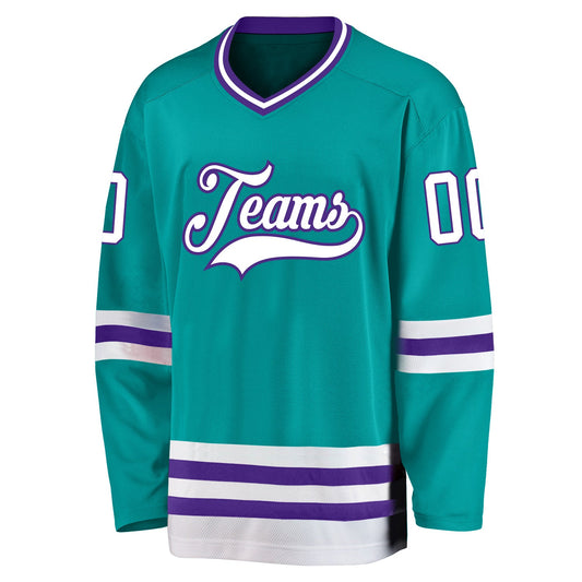 Custom Aqua White-Purple Hockey Jersey - Sky-Custom