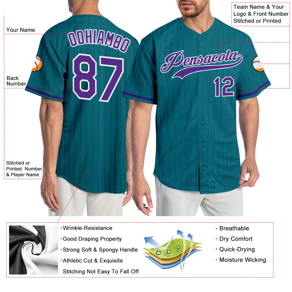 Custom Teal Purple Pinstripe Purple-White Authentic Baseball Jersey - Sky-Custom