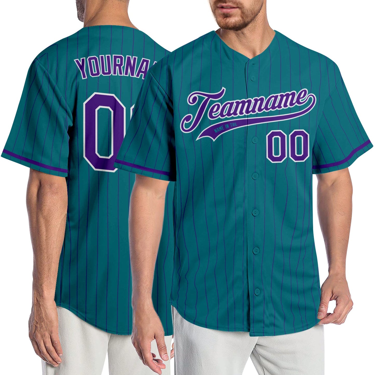 Custom Teal Purple Pinstripe Purple-White Authentic Baseball Jersey - Sky-Custom