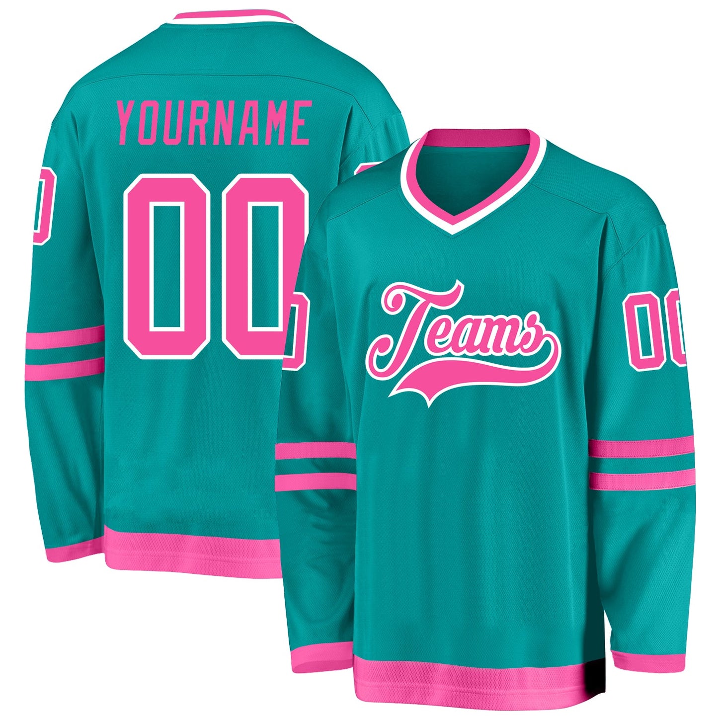 Custom Aqua Pink-White Hockey Jersey - Sky-Custom