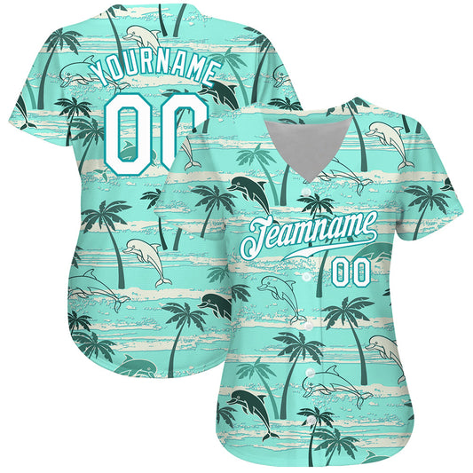 Custom Teal White-Aqua 3D Pattern Design Hawaii Palm Trees Authentic Baseball Jersey - Sky-Custom