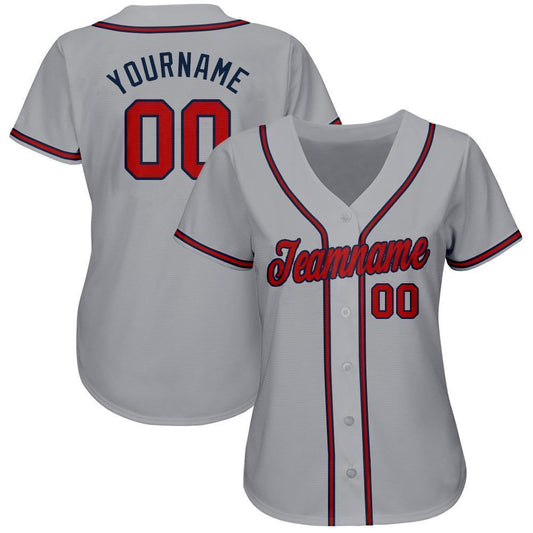 Custom Gray Red-Navy Baseball Jersey - Sky-Custom