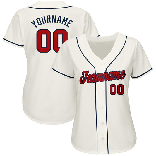 Custom Cream Red-Navy Baseball Jersey - Sky-Custom