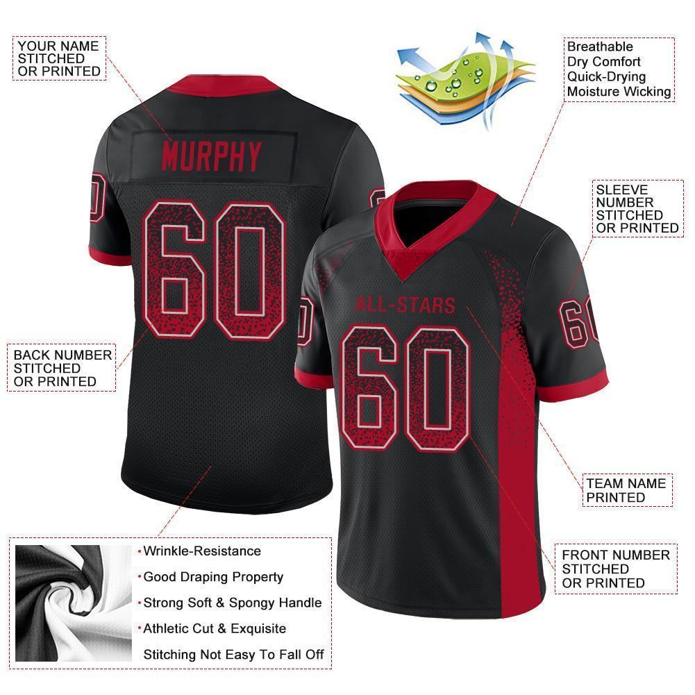 Custom Black Red-Gray Mesh Drift Fashion Football Jersey - Sky-Custom