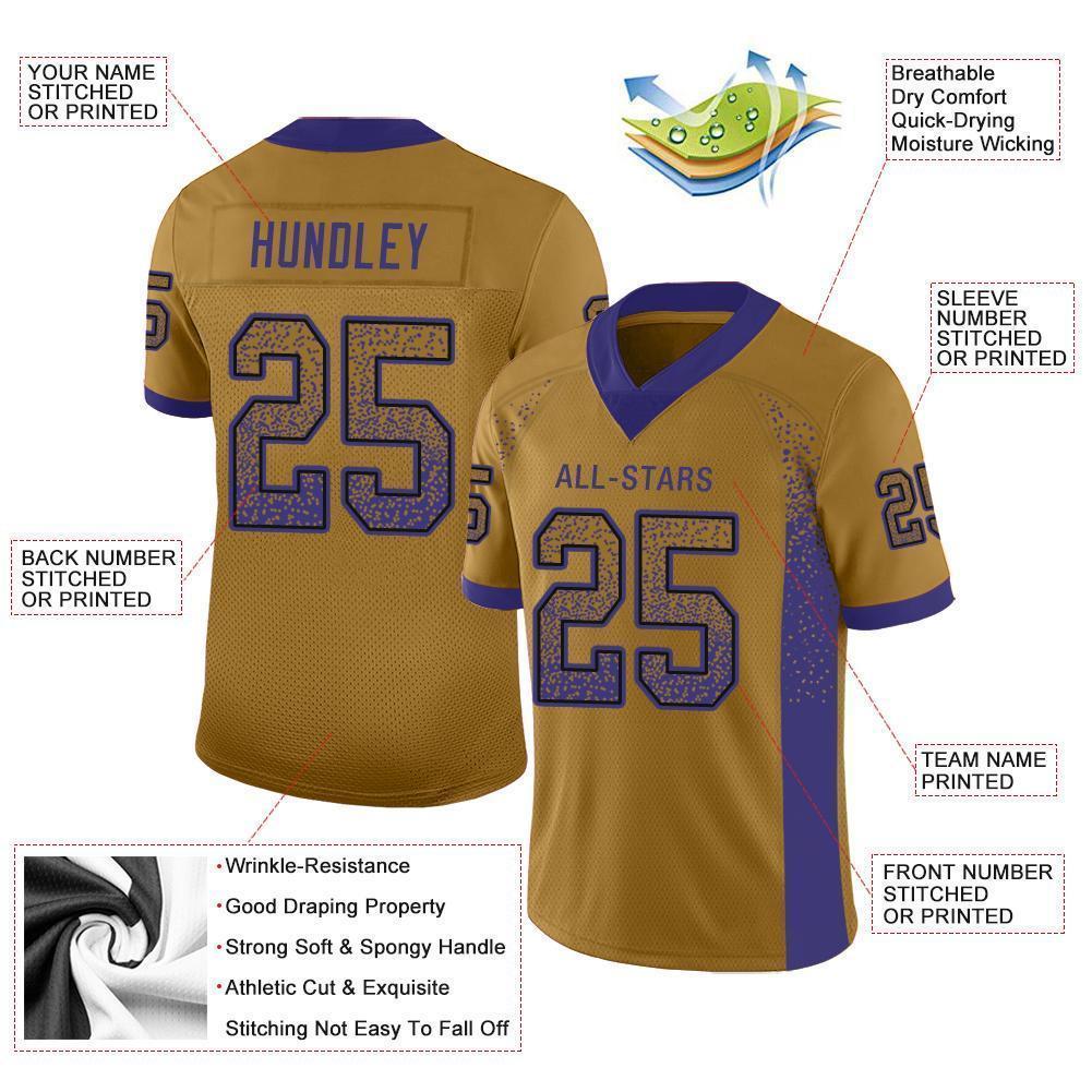 Custom Old Gold Purple-Black Mesh Drift Fashion Football Jersey - Sky-Custom