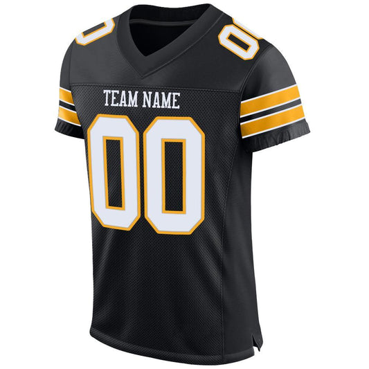 Custom Black White-Gold Mesh Authentic Football Jersey - Sky-Custom