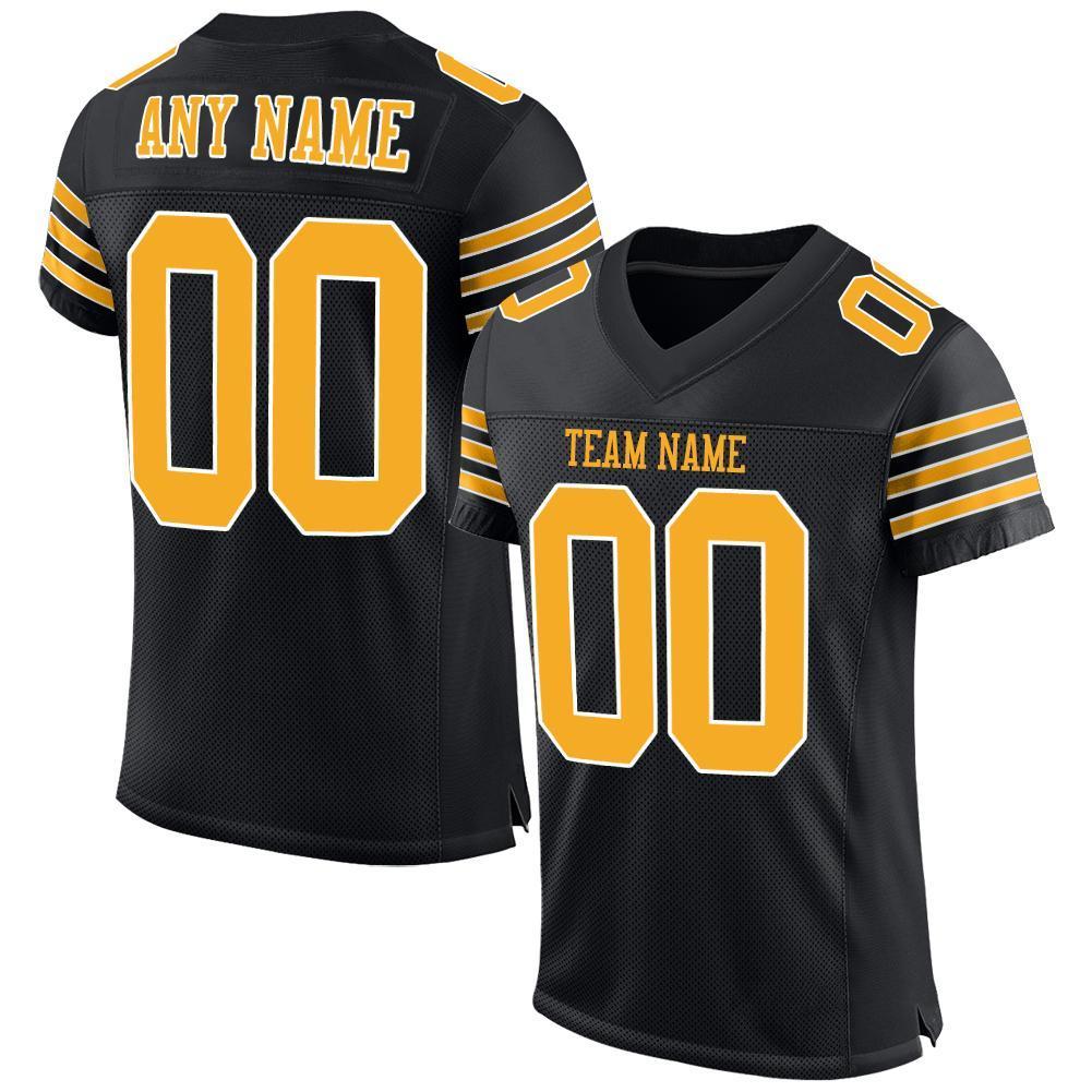 Custom Black Gold-White Mesh Authentic Football Jersey - Sky-Custom