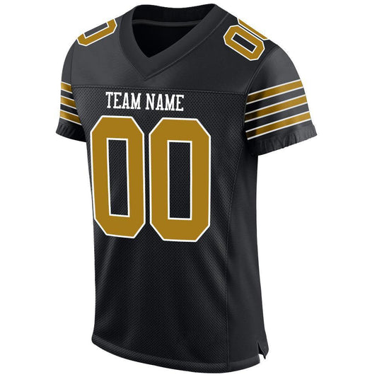 Custom Black Old Gold-White Mesh Authentic Football Jersey - Sky-Custom
