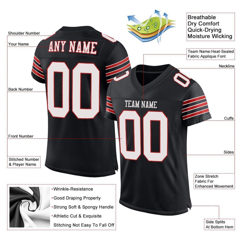 Custom Black White-Scarlet Mesh Authentic Football Jersey - Sky-Custom