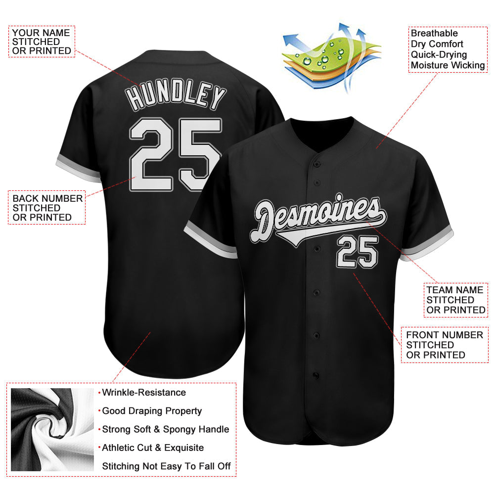 Custom Black White-Gray Authentic Baseball Jersey - Sky-Custom