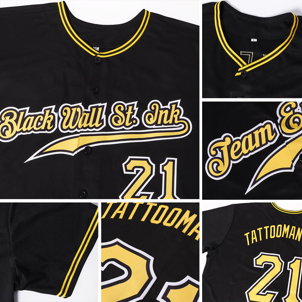 Custom Black Gold-White Authentic Baseball Jersey - Sky-Custom