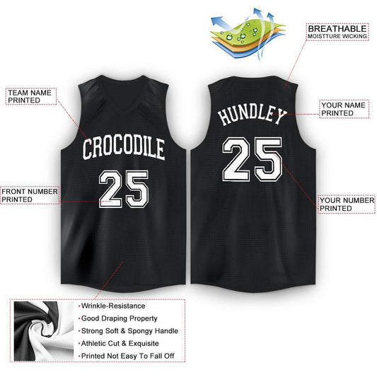 Custom Black White V-Neck Basketball Jersey - Sky-Custom