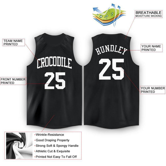 Custom Black White Round Neck Basketball Jersey - Sky-Custom