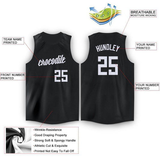 Custom Black White Round Neck Basketball Jersey - Sky-Custom