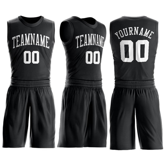 Custom Black White Round Neck Suit Basketball Jersey - Sky-Custom