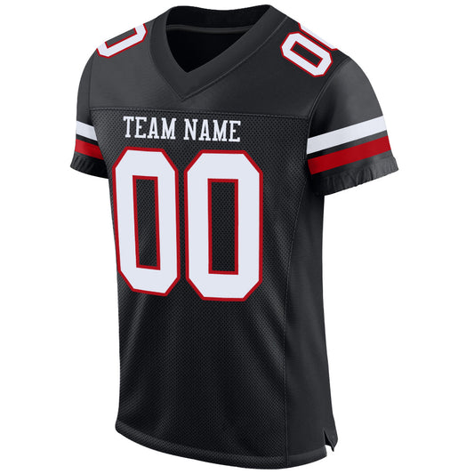 Custom Black White-Red Mesh Authentic Football Jersey - Sky-Custom
