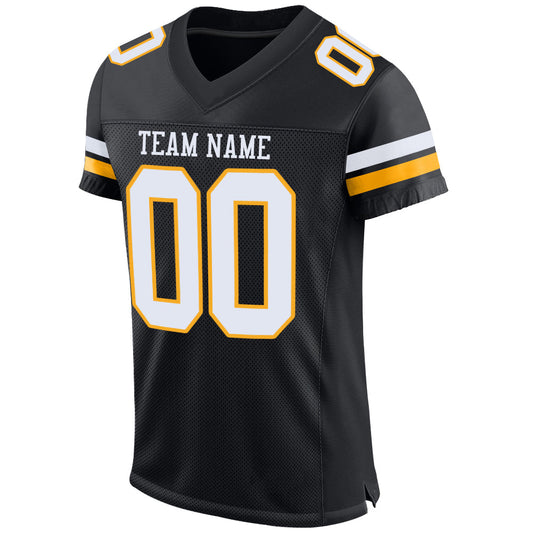 Custom Black White-Gold Mesh Authentic Football Jersey - Sky-Custom