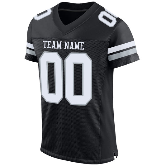 Custom Black White-Silver Mesh Authentic Football Jersey - Sky-Custom