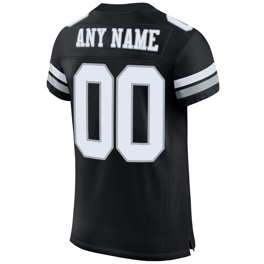 Custom Black White-Silver Mesh Authentic Football Jersey - Sky-Custom