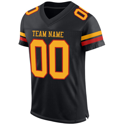 Custom Black Gold-Scarlet Mesh Authentic Football Jersey - Sky-Custom
