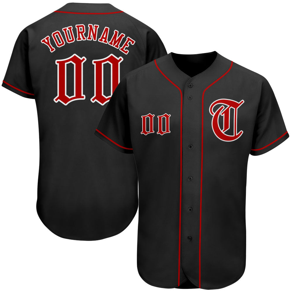 Custom Black Red-White Authentic Baseball Jersey - Sky-Custom