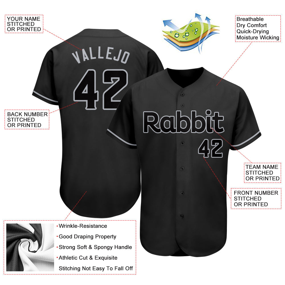 Custom Black Black-Gray Authentic Baseball Jersey - Sky-Custom