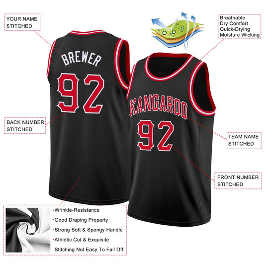 Custom Black Red-White Round Neck Rib-Knit Basketball Jersey - Sky-Custom