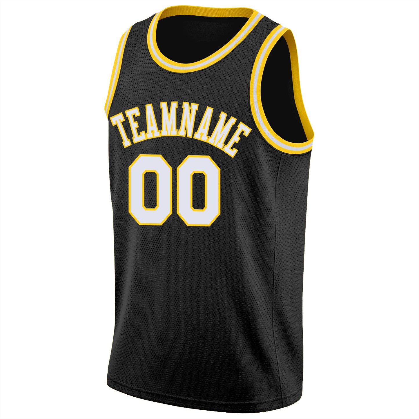 Custom Black White-Gold Round Neck Rib-Knit Basketball Jersey - Sky-Custom