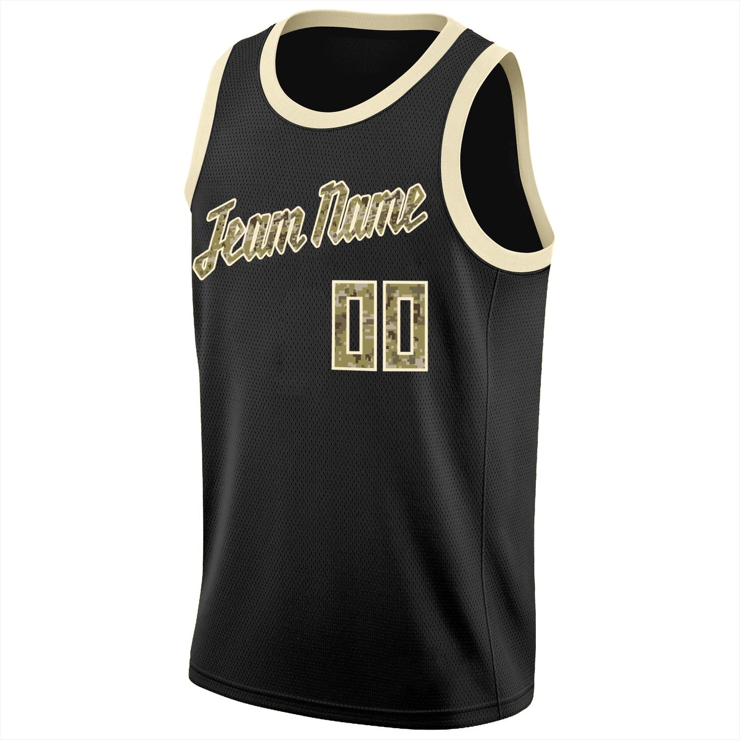 Custom Black Camo-Cream Round Neck Rib-Knit Basketball Jersey - Sky-Custom