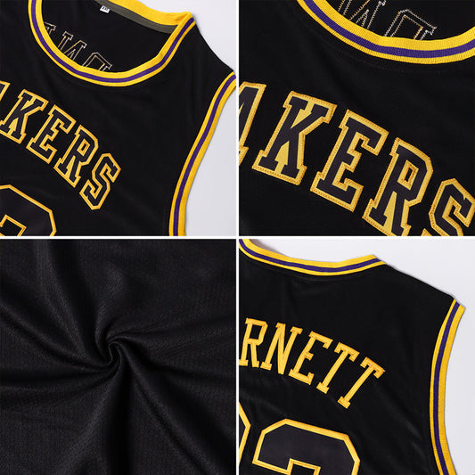 Custom Black Black-Gold Round Neck Rib-Knit Basketball Jersey - Sky-Custom