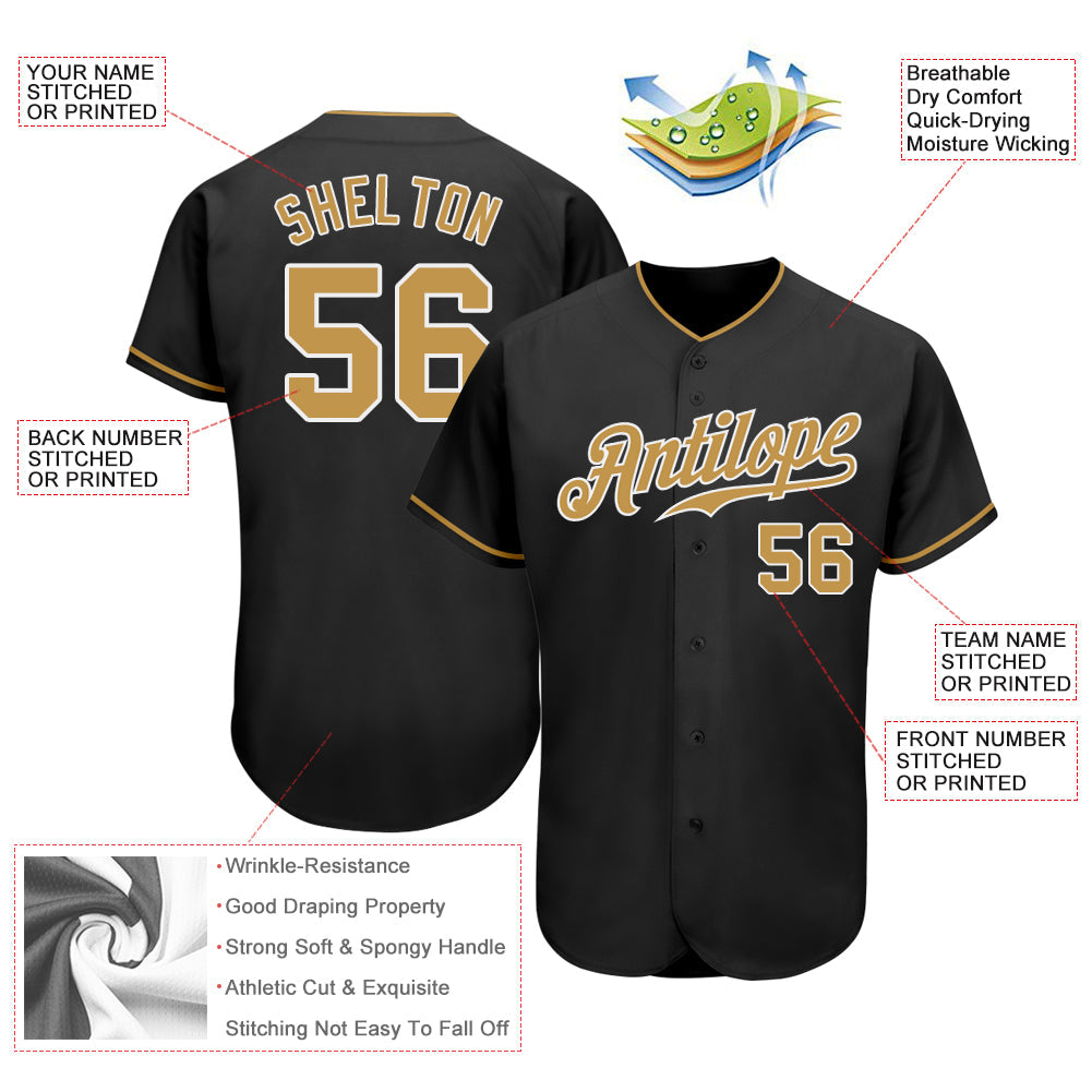 Custom Black Old Gold-White Authentic Baseball Jersey - Sky-Custom