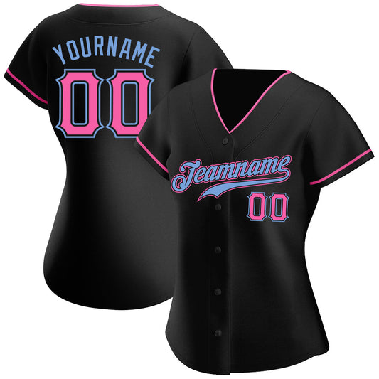 Custom Black Pink-Light Blue Authentic Baseball Jersey - Sky-Custom