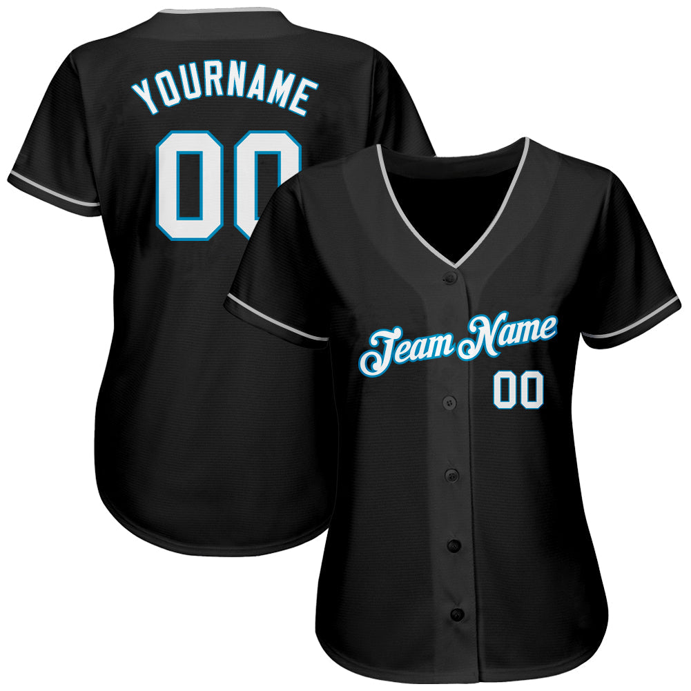 Custom Black White-Panther Blue Authentic Baseball Jersey - Sky-Custom