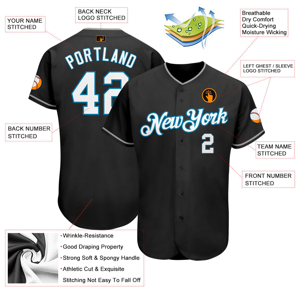 Custom Black White-Panther Blue Authentic Baseball Jersey - Sky-Custom