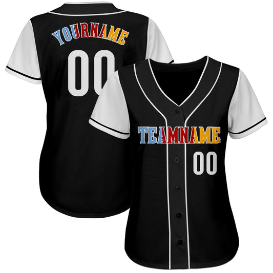 Custom Black White-Gold Authentic Two Tone Baseball Jersey - Sky-Custom