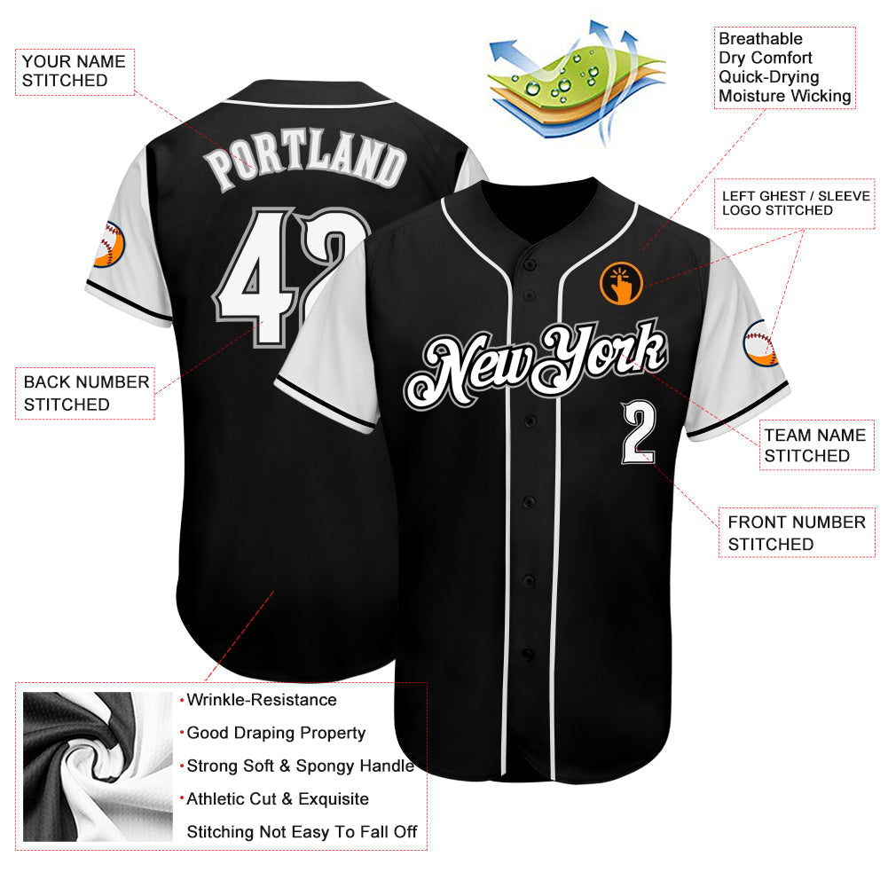 Custom Black White-Gray Authentic Two Tone Baseball Jersey - Sky-Custom
