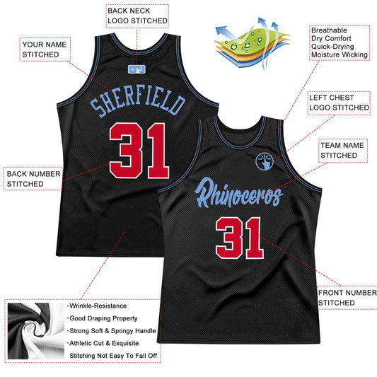 Custom Black Red-Light Blue Authentic Throwback Basketball Jersey - Sky-Custom