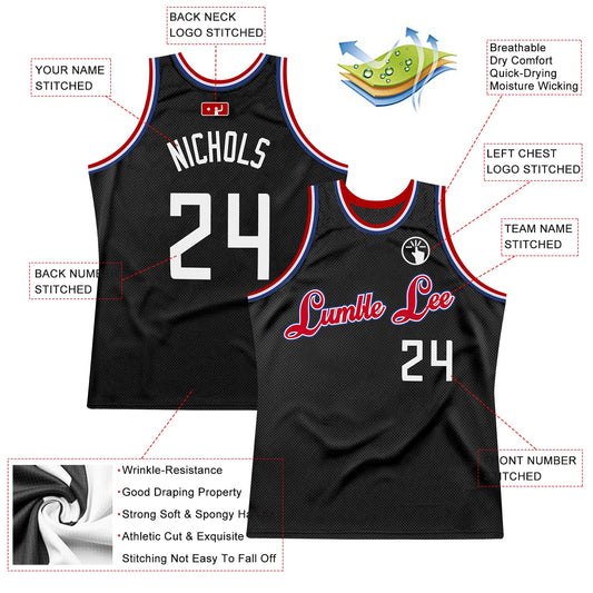 Custom Black White-Red Authentic Throwback Basketball Jersey - Sky-Custom
