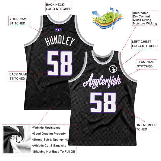 Custom Black White-Purple Authentic Throwback Basketball Jersey - Sky-Custom