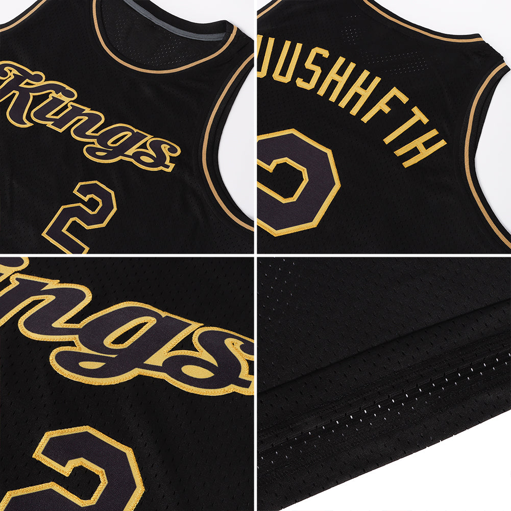 Custom Black Black-Old Gold Authentic Throwback Basketball Jersey - Sky-Custom