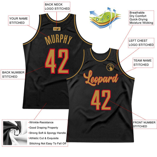 Custom Black Old Gold-Red Authentic Throwback Basketball Jersey - Sky-Custom